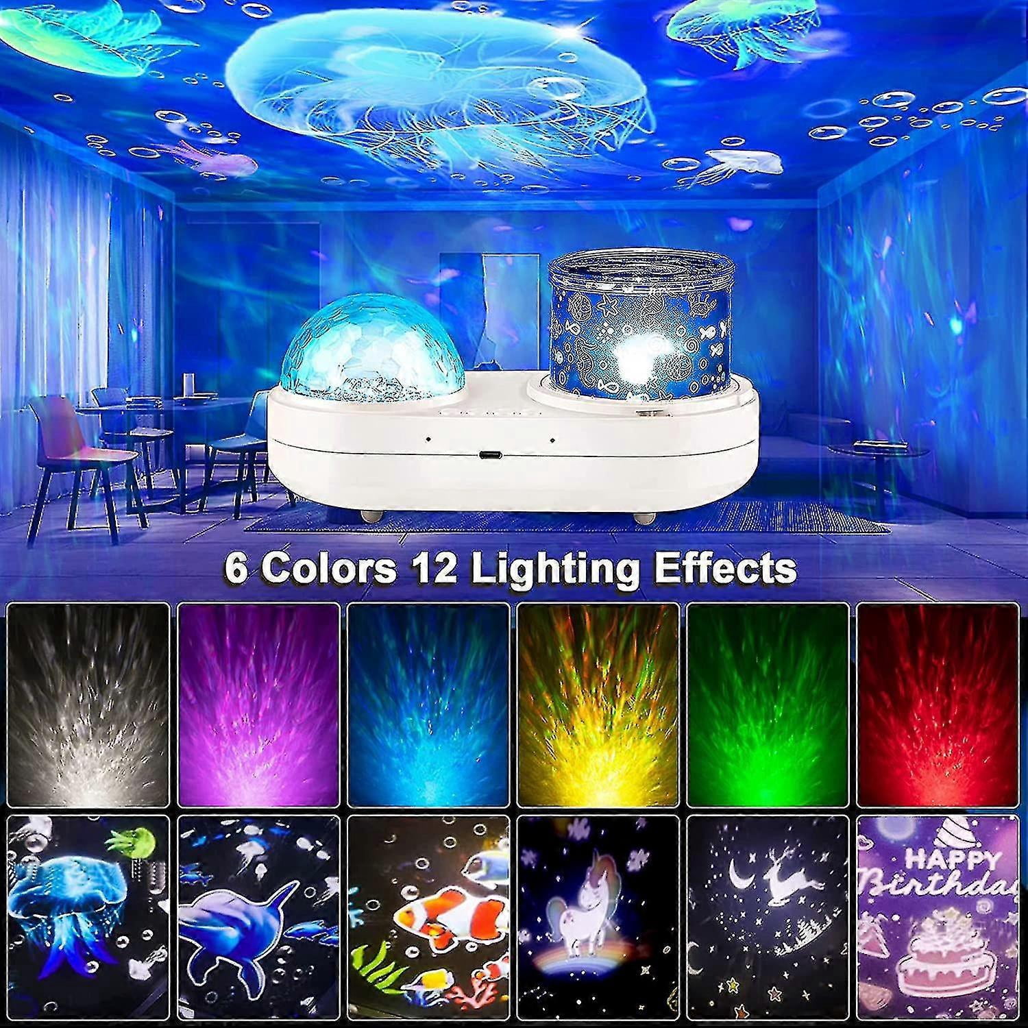360 °   Rotating Galaxy Projector - Ocean Wave & Star Night Light for Bedroom, 6 Color Modes, N Zekai