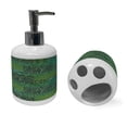 thumbnail image 2 of Ambesonne Floral Soap Dispenser & Toothbrush Holder Set, Curly Ornaments in Squares, 2 Pcs, Emerald Jade Green, 2 of 5