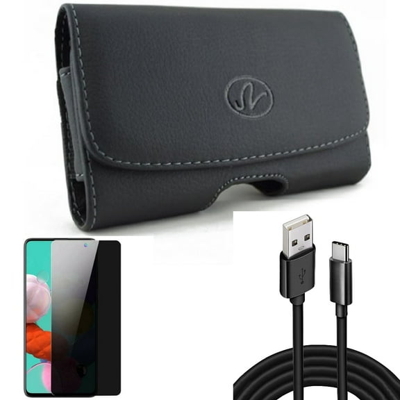 Case Belt Clip & 10ft USB Cable & Privacy Screen Protector for Samsung Galaxy S20 Fan Edition - Leather Swivel   Type-C Charger Cord   Tempered Glass Anti-Spy Combo