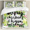 thumbnail image 3 of Christmas Duvet Cover Set Twin Size, New Year and Happy Holiday Rustic Design Wreath with Berries and Evergreen Image, Decorative 2 Piece Bedding Set with 1 Pillow Sham, White Green, by Ambesonne, 3 of 3