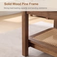 thumbnail image 3 of Foreate 47.2" Boho Coffee Table with Solid Wood Legs, Rattan Coffee Center Table with PE Rattan Storage Shelf, Mid Century Modern Rectangle Center Table for Living Room, Walnut, 3 of 7