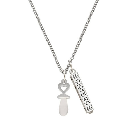 Delight Jewelry Silvertone 3-D Clear Frosted Baby Pacifier Silvertone Sisters Best Friends Forever Bar Charm Necklace, 23"