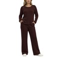 thumbnail image 6 of Atkumj 2 Piece Sweatsuits for Women Soft Crew Neck Long Sleeve Tops and Wide Leg Pants Ribbed Knit Sets Two Piece Versatile Solid Color Slim Fit Loungewear Sets Woman XL, 6 of 9