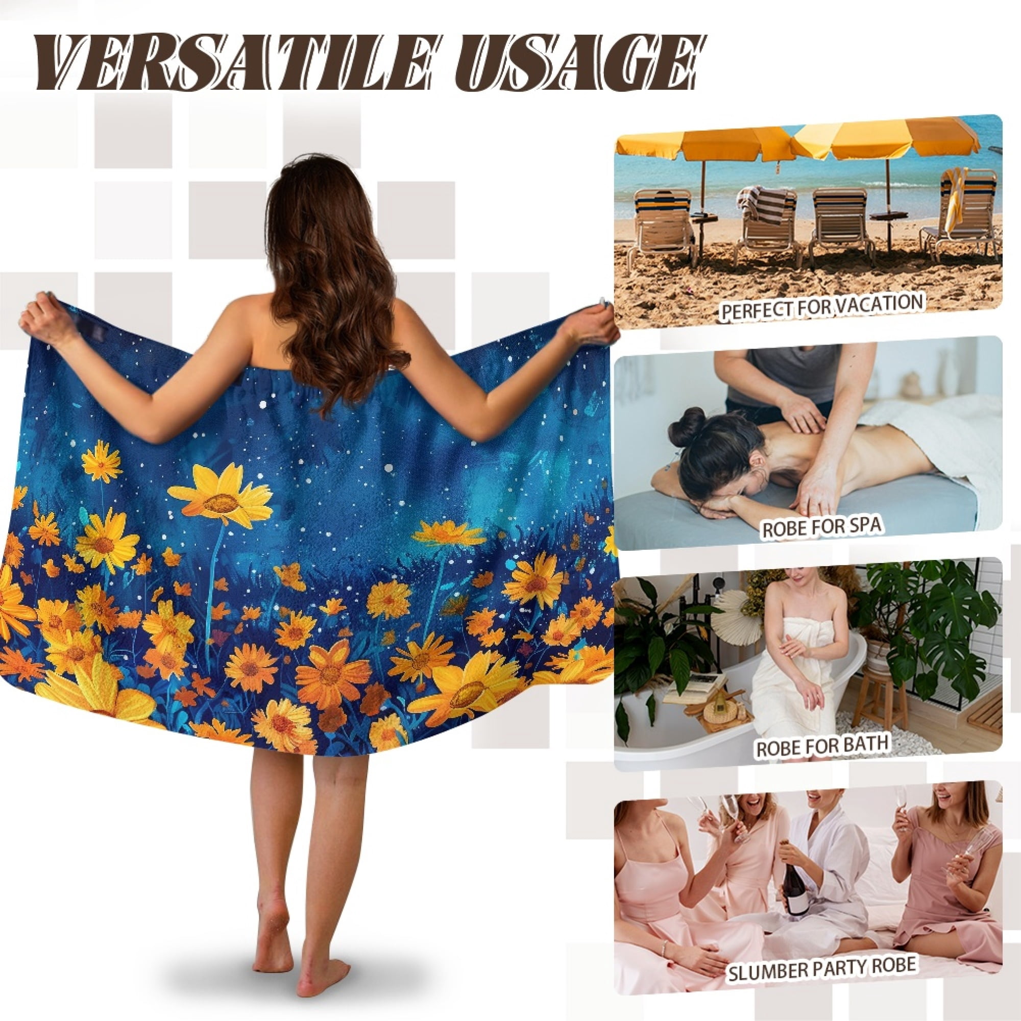 Yuyamidu Sunflower Shower Wrap Towel for Women Starry Sky Body Towel Wrap Size L Soft Bath Towels for Bathroom Lightweight Washcloth for Travel Hotel Home Bath Wrap Towels