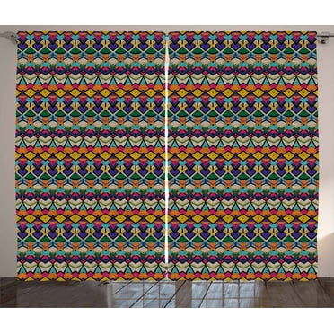 Ambesonne Geometric Curtains 2 Panel Set, Lines Half Circles, 108" x 108", Multicolor