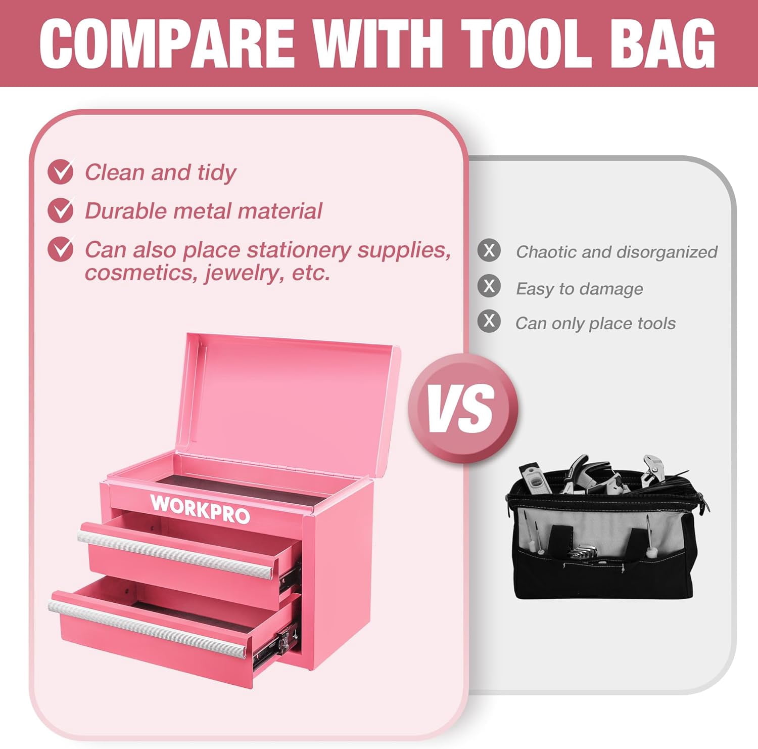 WORKPRO Portable Mini Tool Box 2 Drawers Metal Tool Chest w/Ball Bearing Slides WORKPRO Portable Mini Tool Box 2 Drawers Metal Tool Chest w/Ball Bearing Slides