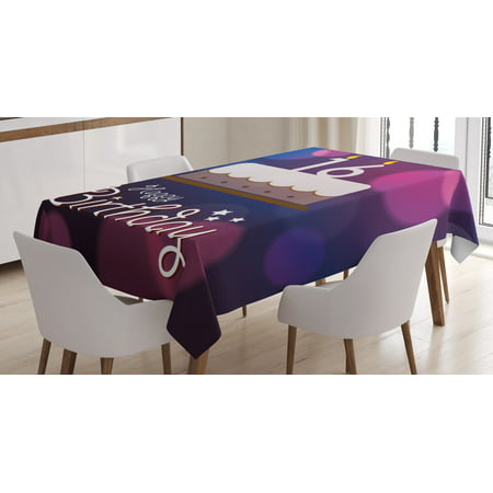 16th Birthday Decorations Tablecloth, Cake Candle Anniversary of Birth Best Wishes Young Image, Rectangular Table Cover for Dining Room Kitchen, 60 X 84 Inches, Fuchsia Dark Blue, by (16th Birthday Wishes For Best Friend)