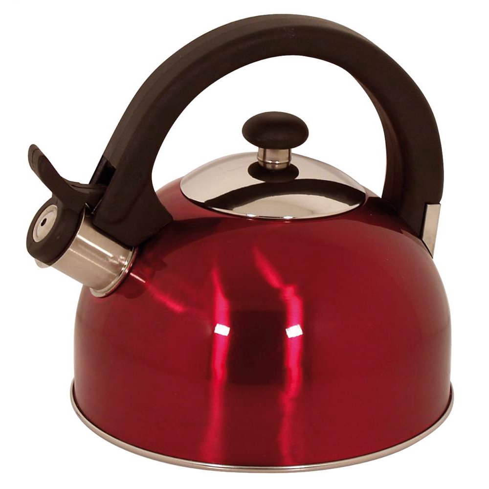 Sabal 2 Qts. Stainless Steel Stovetop Tea Kettle with Whistle in Red