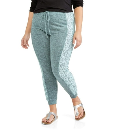 Junior Plus Cozy Printed Jogger with Lace Overlay
