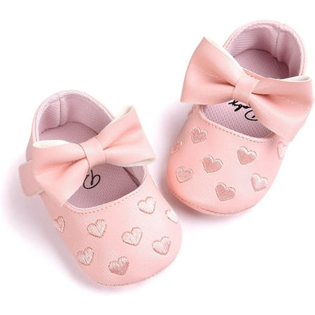 

QWZNDZGR Baby Girls Shoes Soft Sole Mary Jane Flats Princess Dresses Shoes PU Cute Bow Prewalker