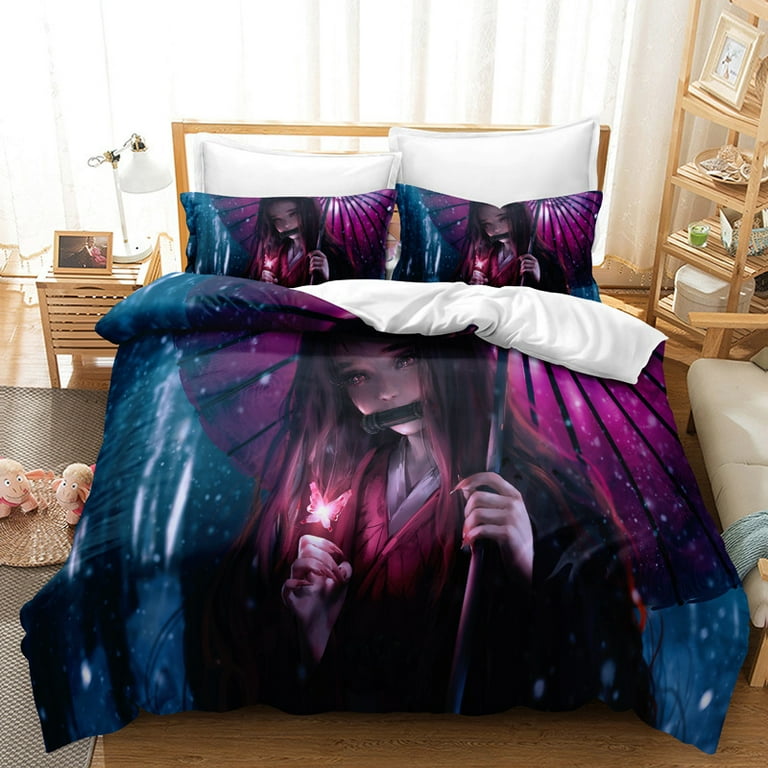 Anime Bedding Set Twin Size Cartoons Movie Anime Duvet Cover Queen for Boys Kamado Nezuko Queen Comforter Set King Full Size Bed Walmart