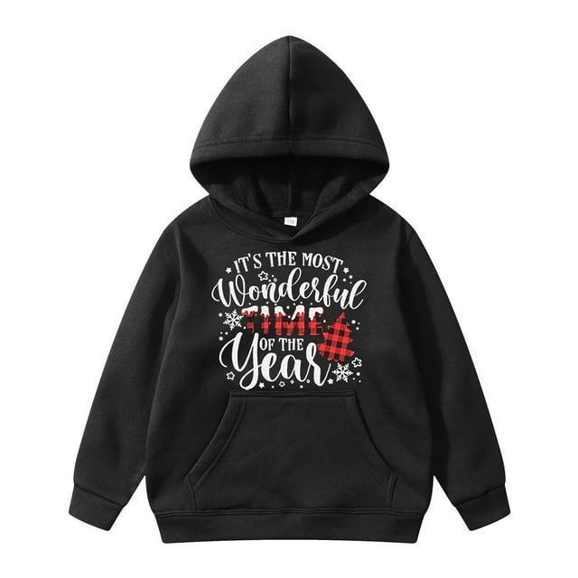 Chandail à Capuchon d'Hiver pour Petite Fille, Chandail à Capuchon Douillet pour Filles, Veste Légère à Fermeture Éclair pour Danse, Fille 18 Mois, Imprimé Arbre de Noël à Carreaux Rouges, Manches Longues, Capuche, Noir, 6-8 Ans