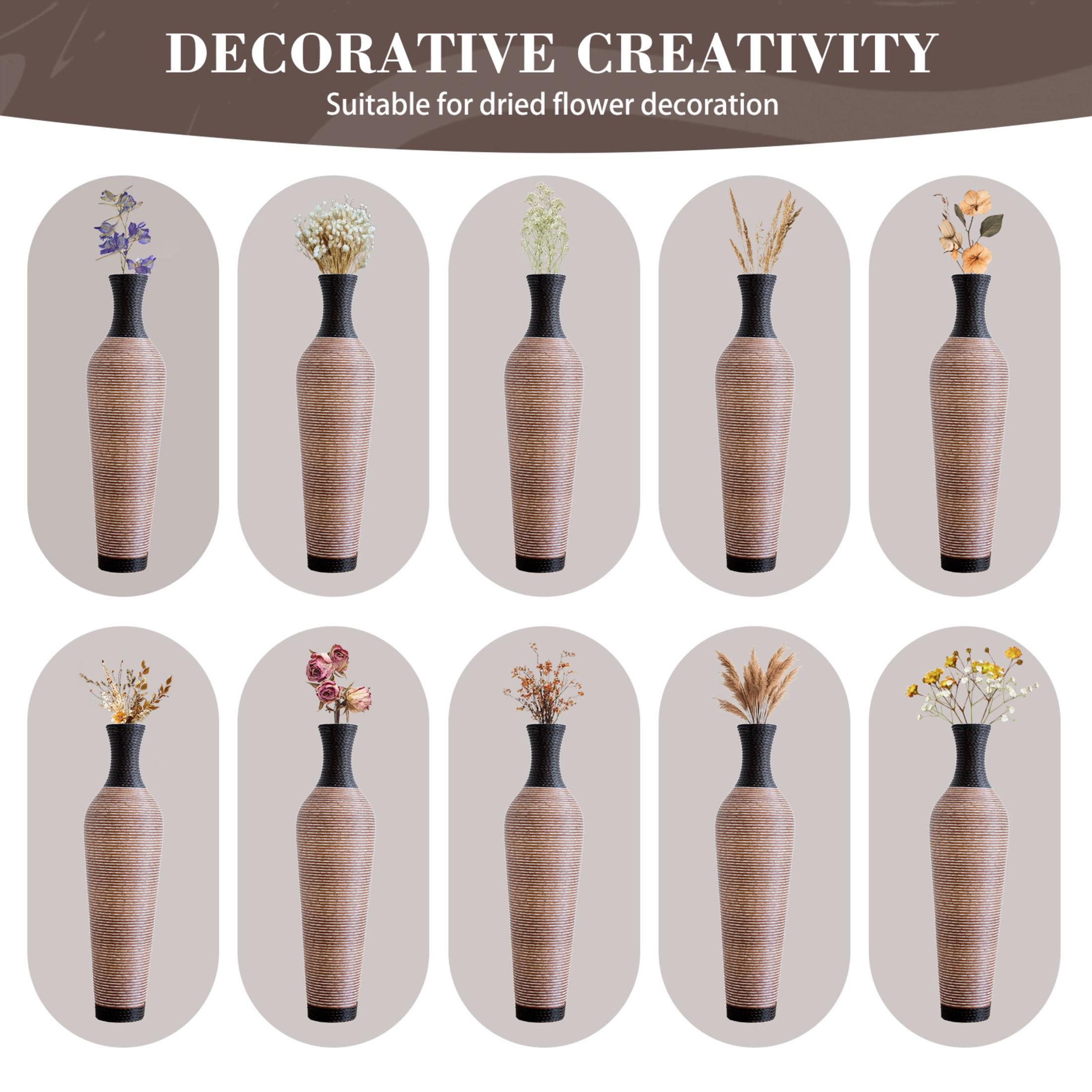 Noble House 39.37" Tall Handcrafted PVC Floor Vase, Modern Textured Decorative Vase, Black + Brown