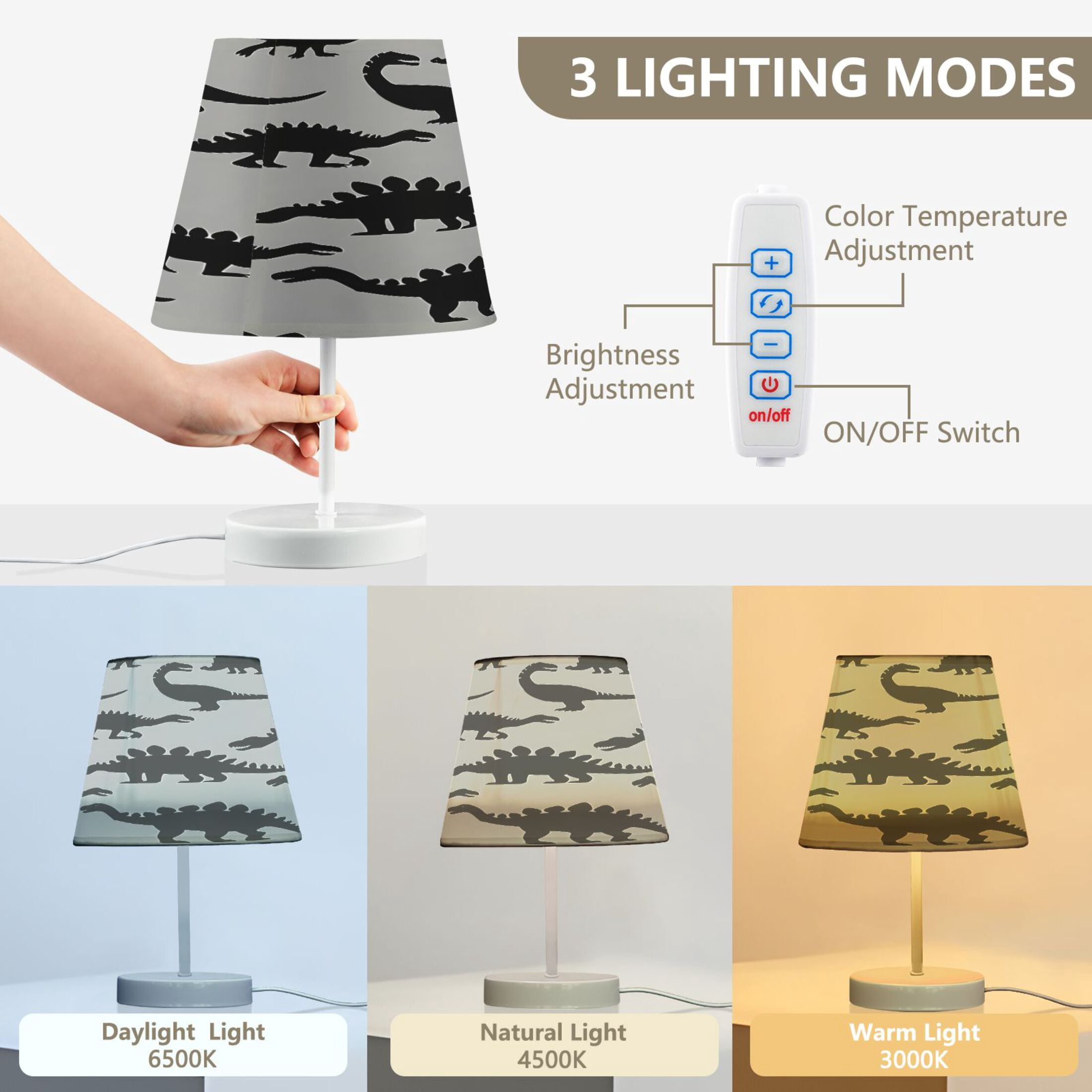 Ryvnso LED Bedside Table Lamp Art Dinosaur Silhouettes Bedroom Desk Lamps Nightstand Lampshade M