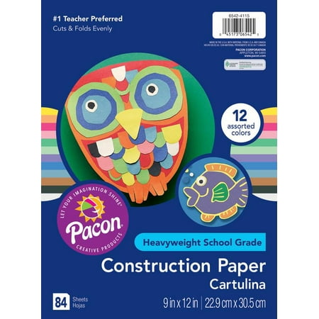 - Pacon Construction Paper, 12 Assorted Colors, 9â x 12â, 84 Sheets