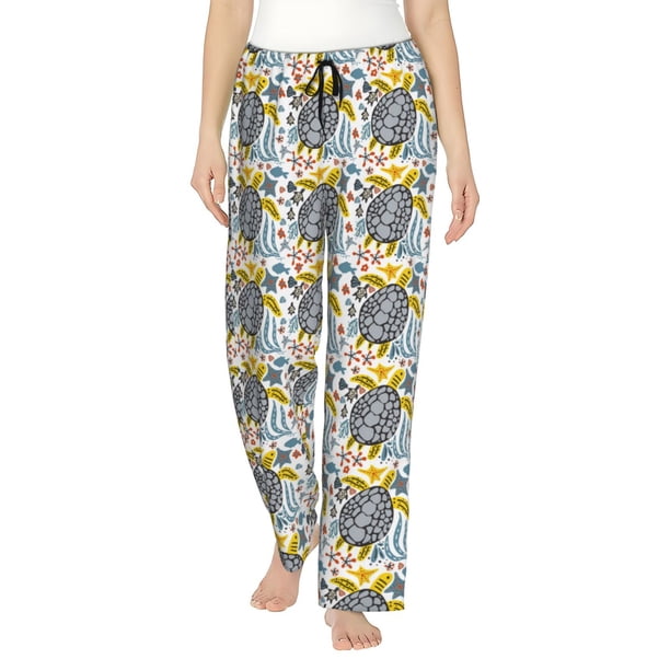 Fotbe Sea Turtle Pantalones de Pijama para Mujer, Pantalones de Dormir, Pantalones Pj con Cordón y Bolsillos-Small