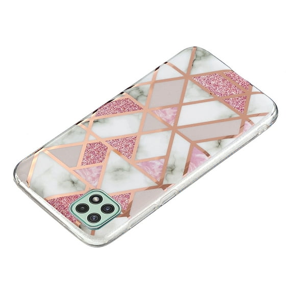 For Samsung Galaxy A22 5G Drop Protection Marble Texture Light Luxury Plating Silicone Lightweight Ultra Thin Back Protective Case Cover For Samsung Galaxy A22 5G,Pink Marble