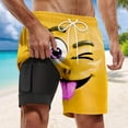 thumbnail image 2 of Telankuip Men's Swim Trunks with Compression Liner Funny Face Printing Elastic Drawstring Waist Beach Shorts for Swim Pool Surfing Wear Convenient Lined Pocket Casual Board Shorts 5-Yellow XL, 2 of 4