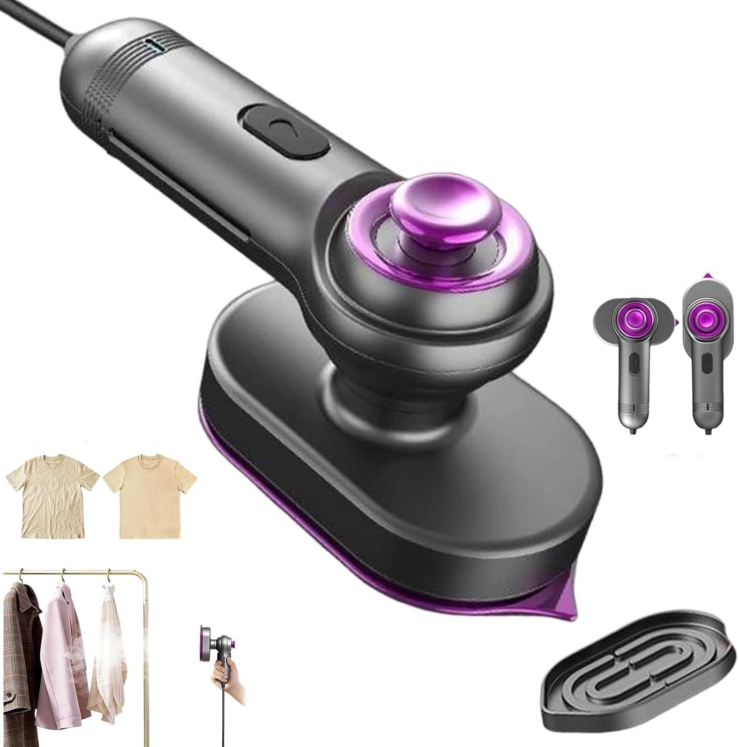 Mini Steam Iron Handheld, Crisp Clothes in Minutes, Rotatable Handle Portable Garment Steamer No Board Needed, Wet & Dry, 20s Heat Up, Flat Ironing & Vertical Steaming for Home Business Travel(White)