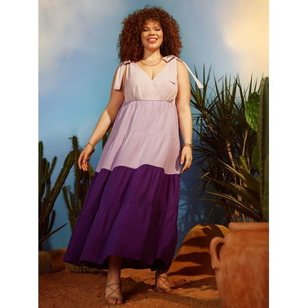 ELOQUII Elements Women's Plus Size Coloblocked Tiered Maxi Dress