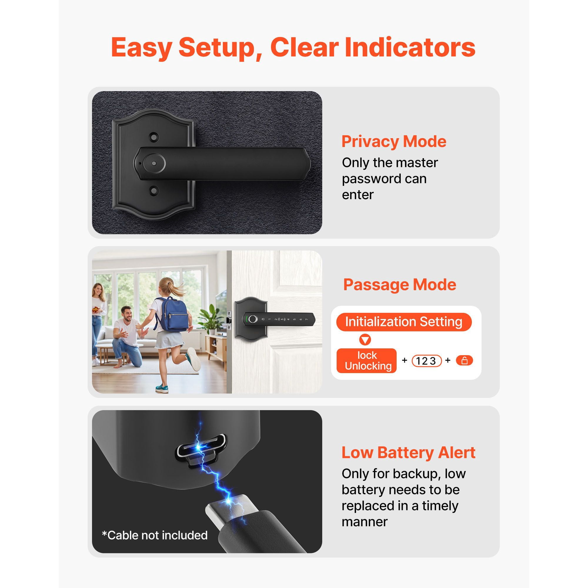 Fingerprint Door Lock Set, Electronic Biometric Knob with Auto-Locking, One-Time Code, Anti-Peeking Password, IP55 Waterproof, Easy Installation for Home and Apartment