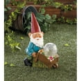 thumbnail image 2 of 13" Blue and Red Gnome with Wheel Barrow Solar Outdoor Statue, 2 of 4