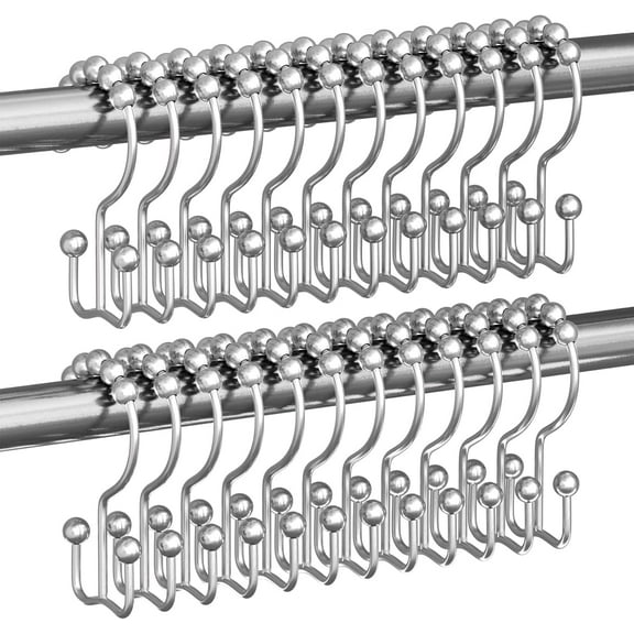 Shower Curtain Hooks Rings, Rust Resistant Metal Double Glide Shower Hooks Rings for Bathroom Shower Rods Curtains, Set of 24 Hooks - Chrome