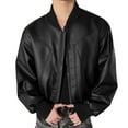 thumbnail image 2 of Handshe Men's Casual Leather Jacket, Colorblock Bomber with Hood, Biker Style Coat for Motorcycle Riding and Daily Wear, 2 of 8