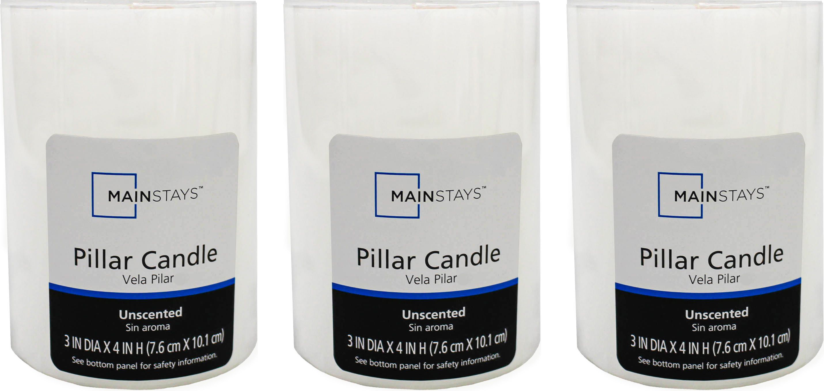 Mainstays Unscented Pillar Candles, 3x4 Inches, White (3Pack