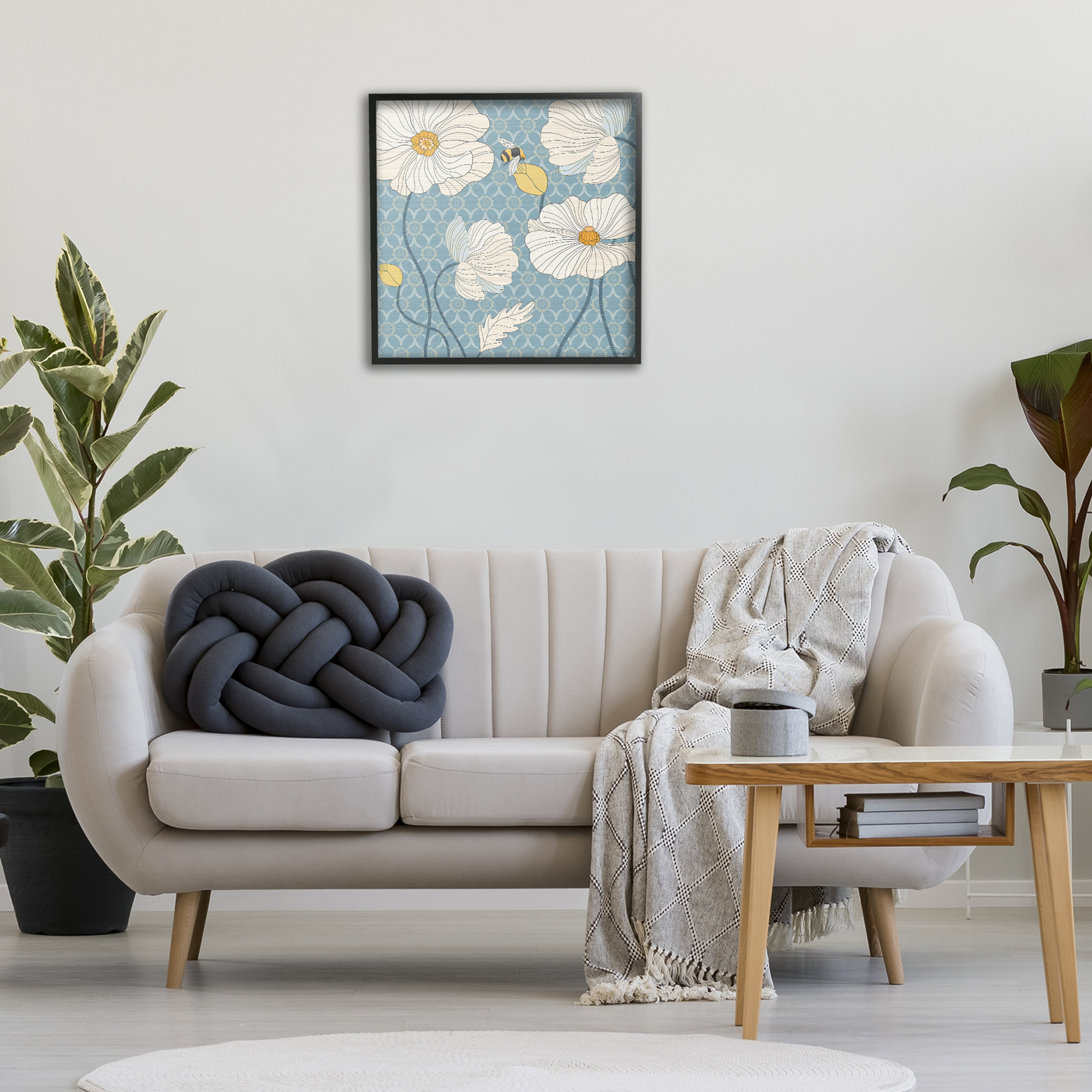 Stupell Industries Wild Poppies & Bee Botanical & Floral Painting Black Framed Art Print Wall Art, 24 x 24