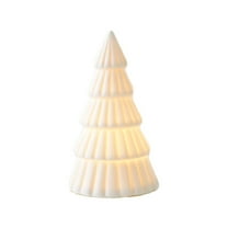 PuSpu Ceramic Christmas Tree Desktop Ornament White 12.5x8.4cm Single Premium Glossy Miniature Holiday Home Decor Mantle Tabletop Scene Prop Elegant Winter Accent