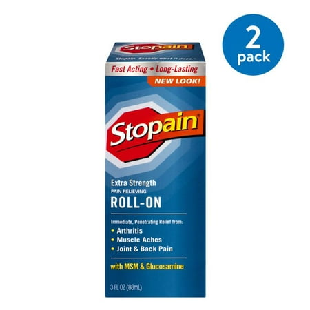 (2 Pack) Stopain Extra Strength Pain Relieving Roll-On with MSM & Glucosamine, 3.0 FL (Best Way To Stop Period Pain)