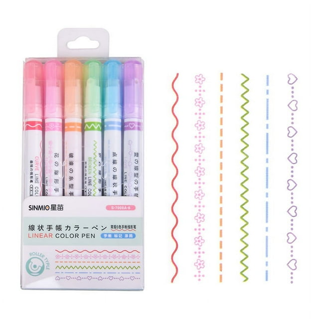 Graflsoa Fluorescent Highlighting Marker Set with Roller Design for Quick-Drying Decorative Edges - S-7008A-6, Six Colors for Creative Outlining and Marking, Ideal for Home and Craft Projects