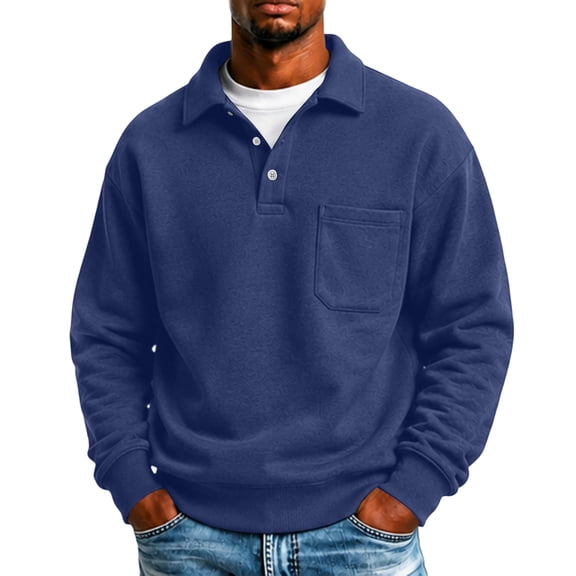 Men's Polo Collar Sweatshirt Long Sleeve Pullover Top with Chest Pocket Relaxed Casual Fall Sweatshirts