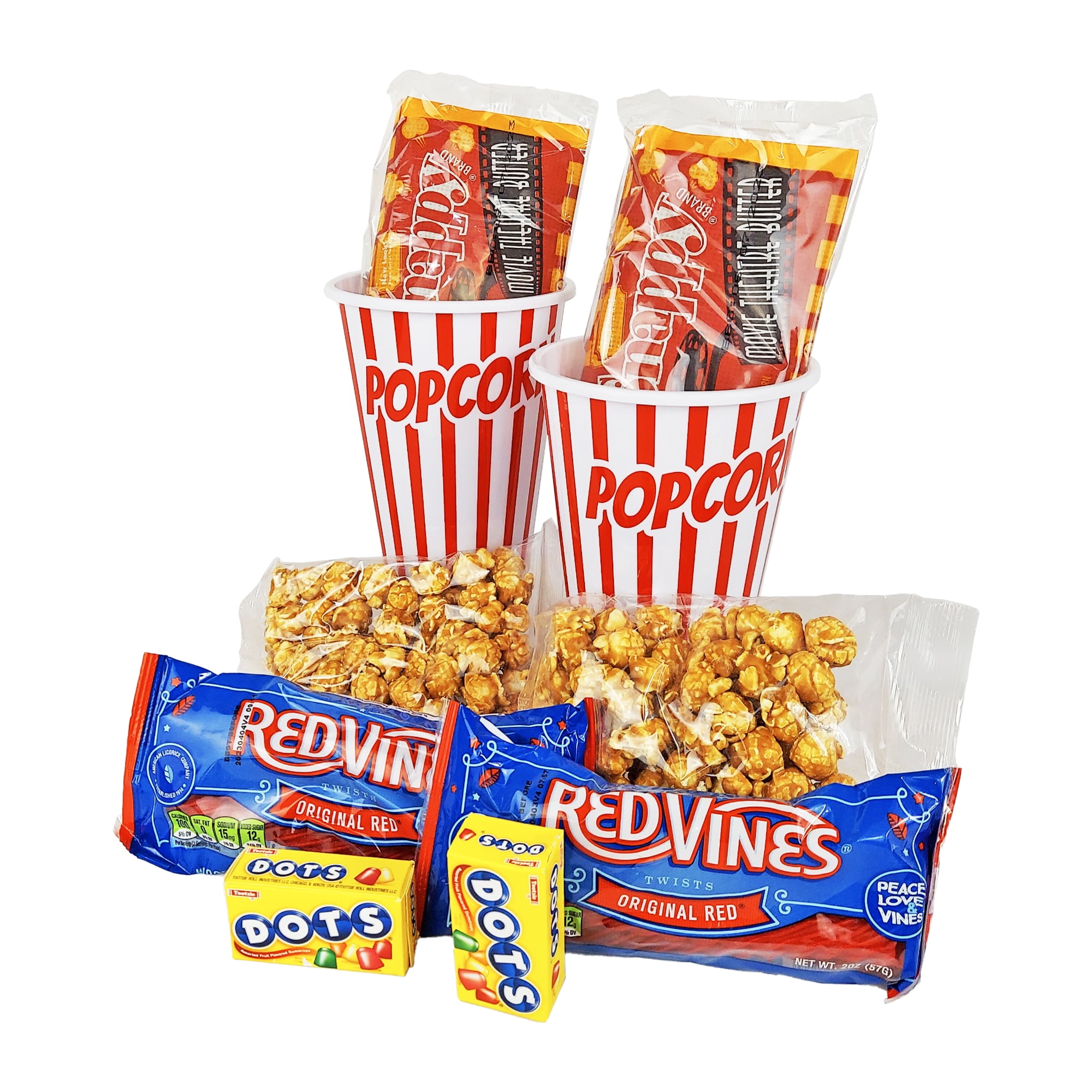 (2 pack) Movie Night for Two Microwave Popcorn and Candy Assortment Gift with Reusable Popcorn Containers