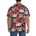 thumbnail image 3 of Balery Skull and Roses Camisa Casual de Manga Corta con Botones para Hombre, Texturizada, Estilo Cubano, para Playa, Verano-Medium, 3 of 5