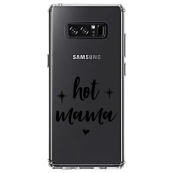 DistinctInk Clear Shockproof Hybrid Case for Samsung Galaxy Note 8 - TPU Bumper Acrylic Back Tempered Glass Screen Protector - Hot Mama - Stars, Heart
