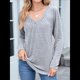 thumbnail image 4 of Camisetas de Larga para Mujer, Cuello en V, Suaves, Básicas, Holgadas, Informales, Moda de Otoño. Gris L, 4 of 10
