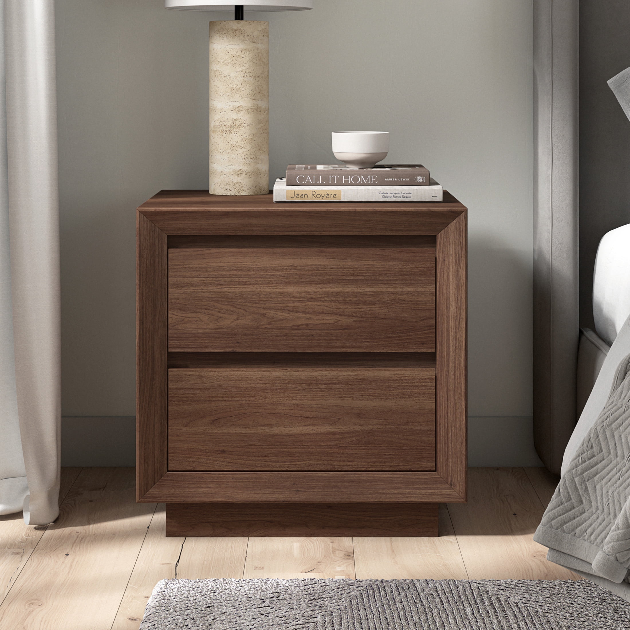 Evelyn&Zoe Modern/Contemporary 24" Wide Satin Walnut Nightstand