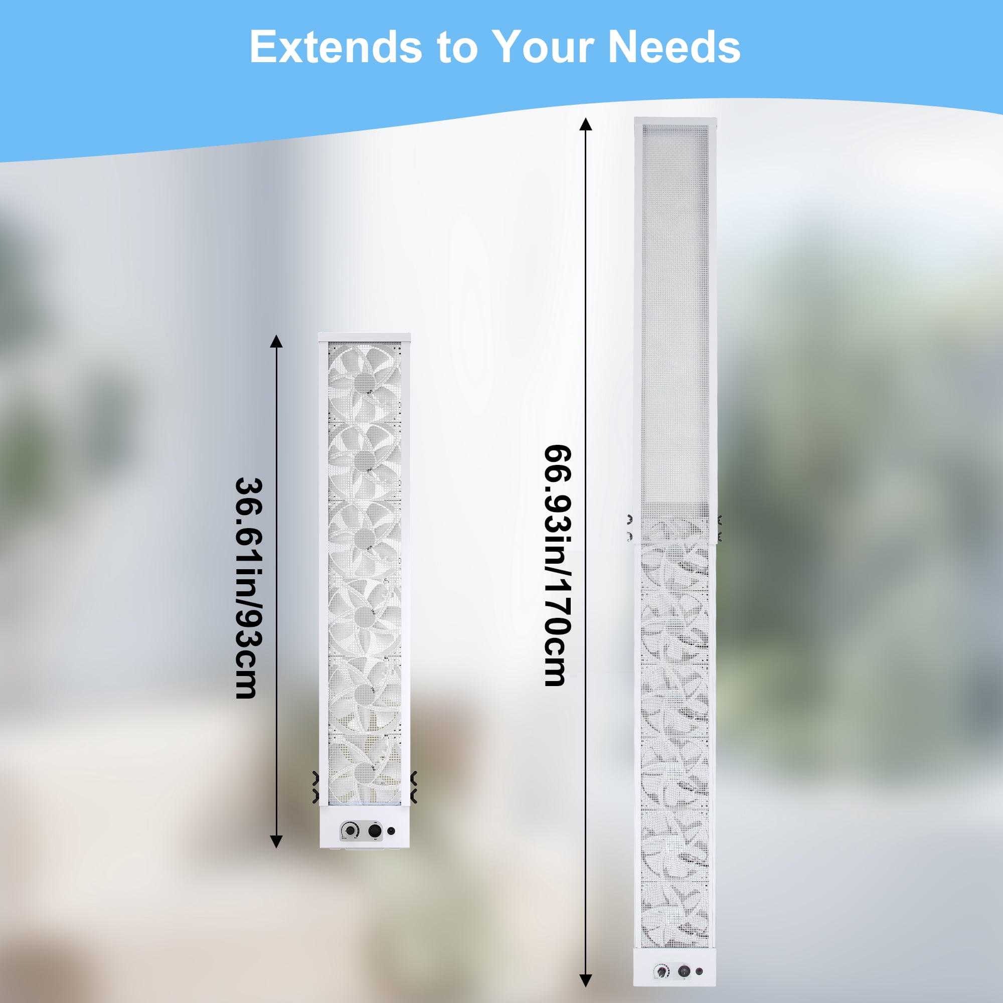 36.61-66.93 inch Vertical Window Fan for Sliding Windows Dual Mode Exhaust and Intake with Variable Speed Control for Kitchen Smoke Spaces