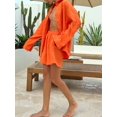 thumbnail image 5 of Women'S Cotton Cardigan Long Sleeve Top and Shorts Set Minimalist Solid Color Loungewear Outfit Orange S, 5 of 8