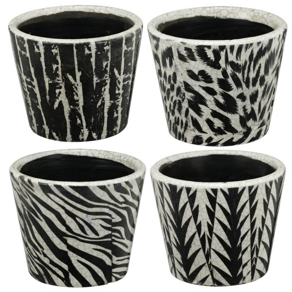 Set of 4 Black and White Contemporary Small Planters 5.5"
