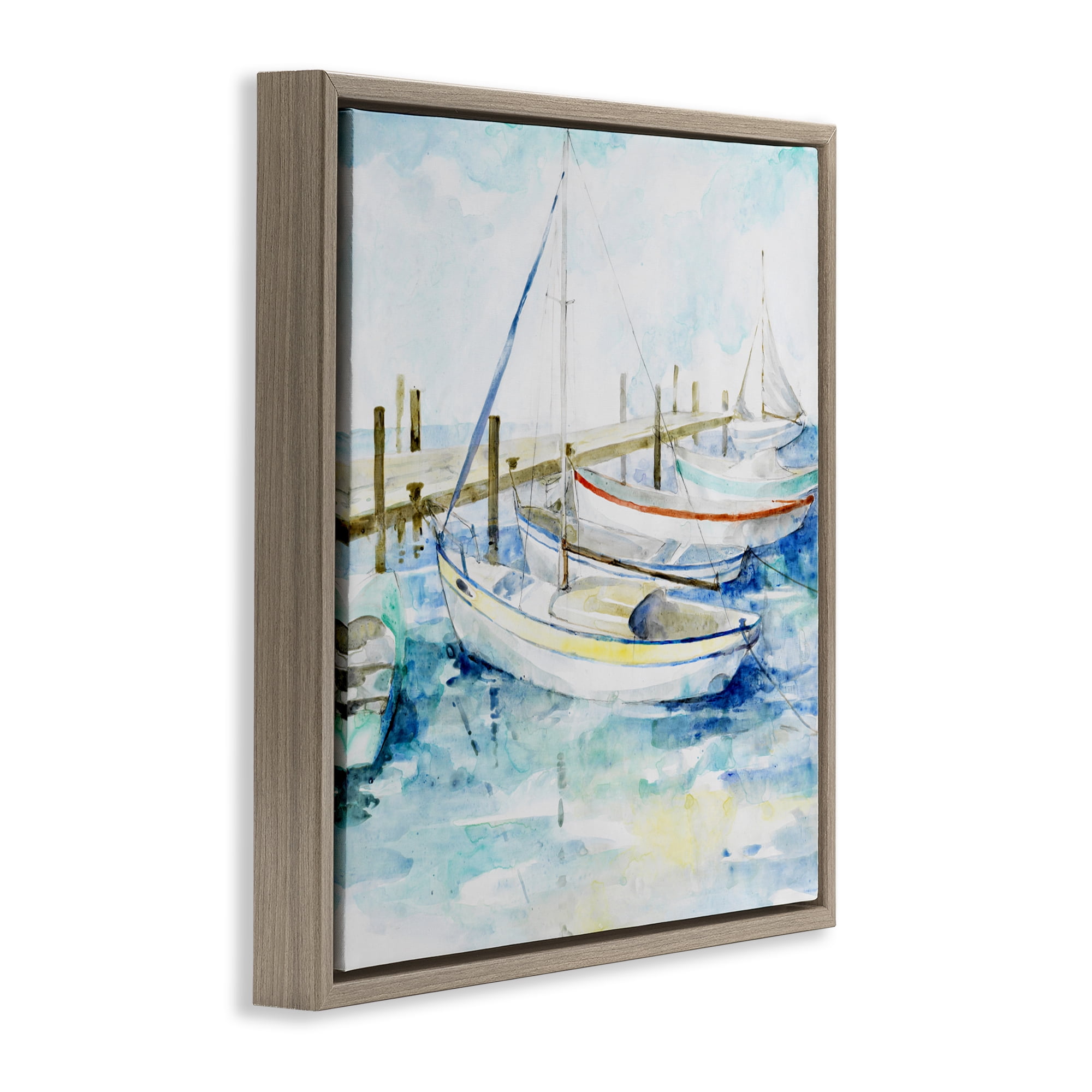 Stupell Industries Docked Sails on Stormy Seas Brown Framed Floater Canvas Wall Art, design by Lorenzo Collective