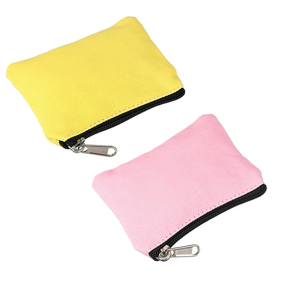 5" x 4" Coin Purse Pouch, 2 Pcs Change Purses Small Organizer Bags with Zipper Canvas for Home, Yellow/Peach Pink