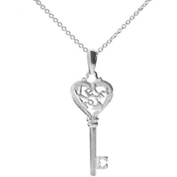 Sterling Silver Key To My Heart Key Pendant Necklace, 18"