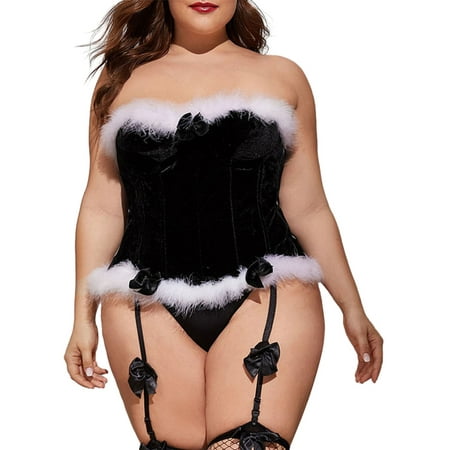 LSFYSZD Women s Christmas Cosplay Costume Lingerie Bowknot Corset Tops with Garters Court Bustier Party Cosplay Bodyshaper Tube Tops
