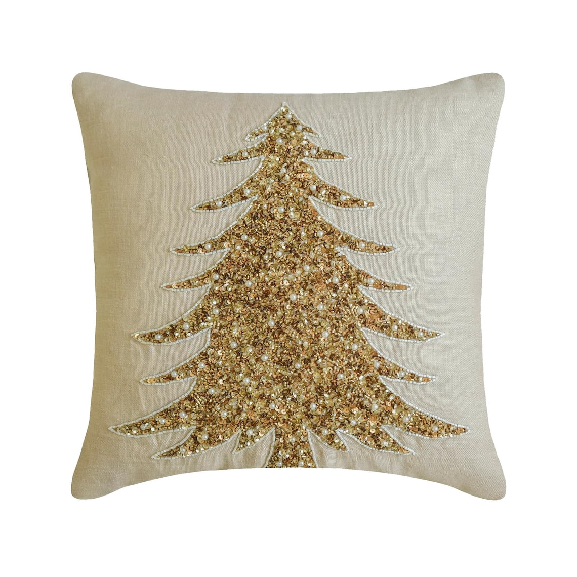 Christmas Decorative Throw Pillow cover, 20"x20" Gold Linen Pillowcase, Modern Christmas Tree Holiday Decorative Pillow Cover For Sofa Couch, Hotels, living Room, Bed Room - Glittering Pine