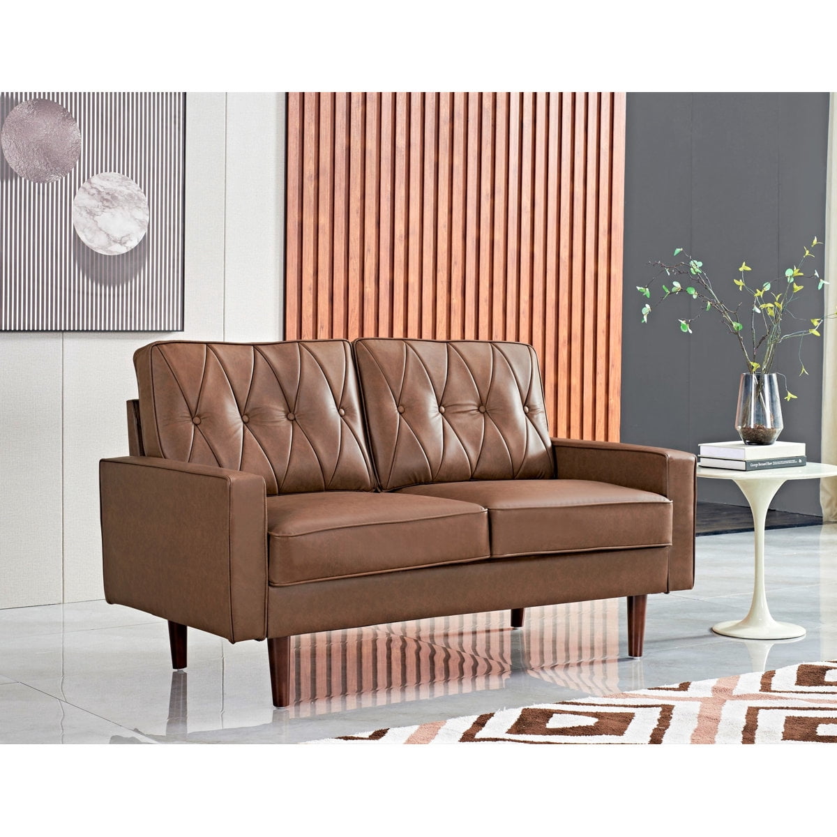US Pride Furniture Modern Style Faux Leather Sofa with Elegant Round Tapered Legs