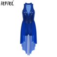 thumbnail image 2 of Mono ajustado con lentejuelas brillantes para mujer, vestido tutú con cuello simulado, falda de malla, leotardo, Ropa de baile, gimnasia, Ballet, traje de baile lírico, 2 of 5