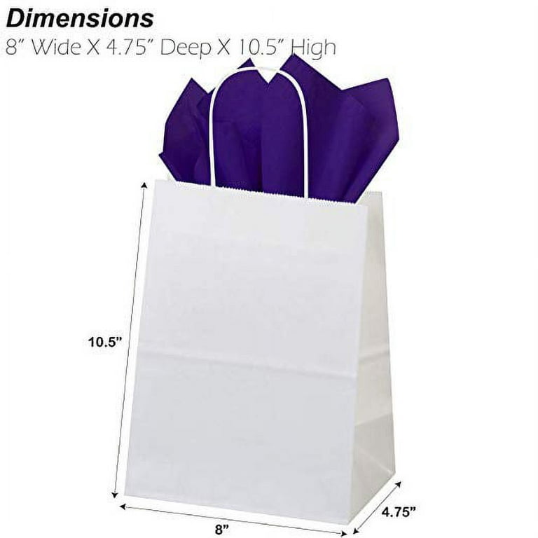 50ct White Paper Gift Bags + 100ct Black Gift Tissue (Flexicore Packaging)  